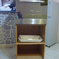 Oven with wooden board